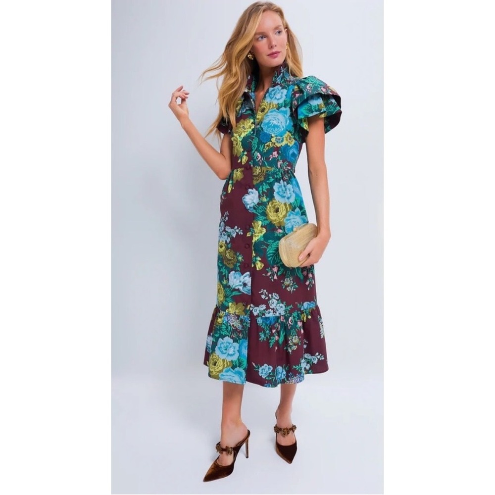 Tuckernuck Oxblood Verdant Floral Alice Dress Cotton Midi 3X